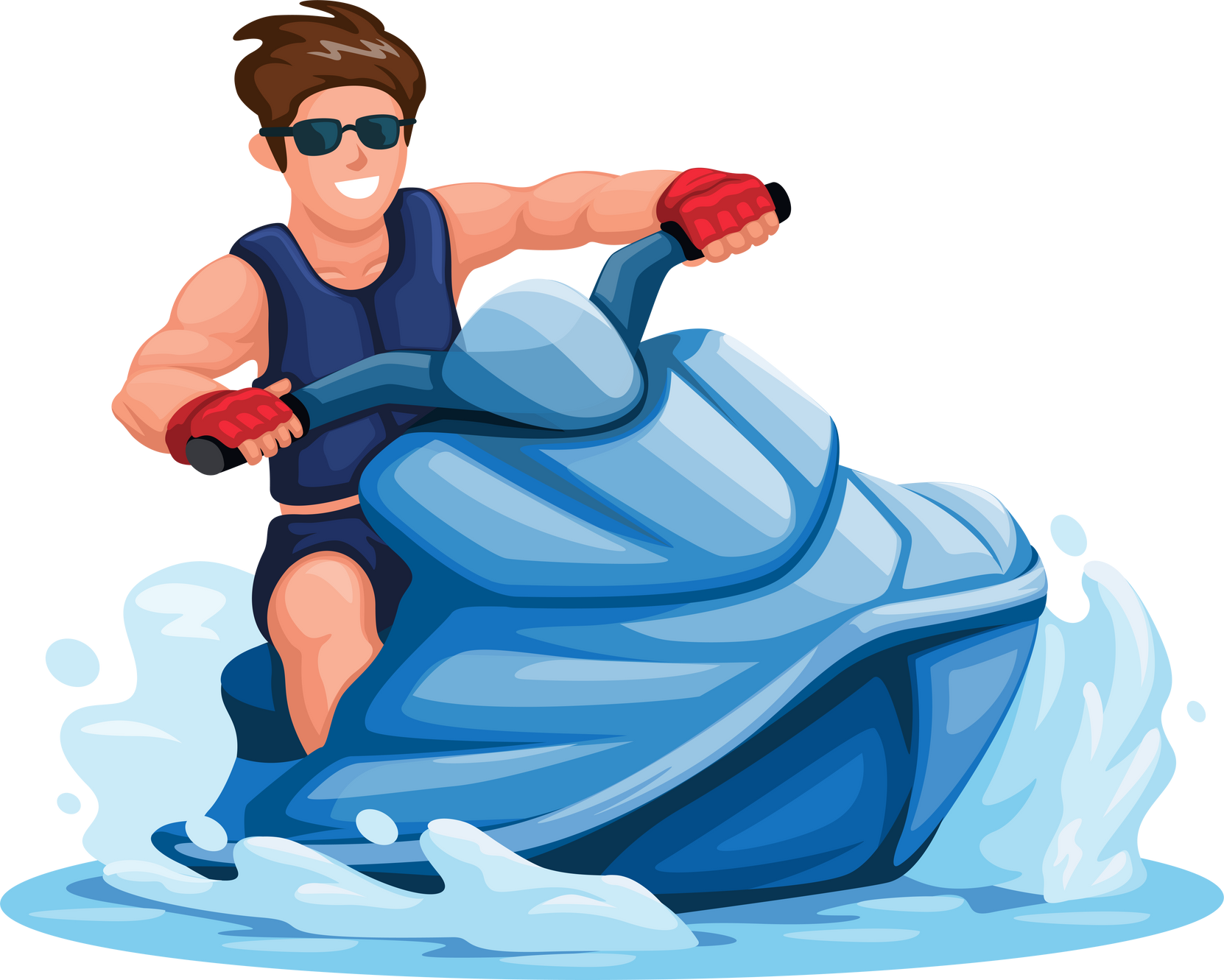 Man riding Jet Ski water sport character cartoon illustration